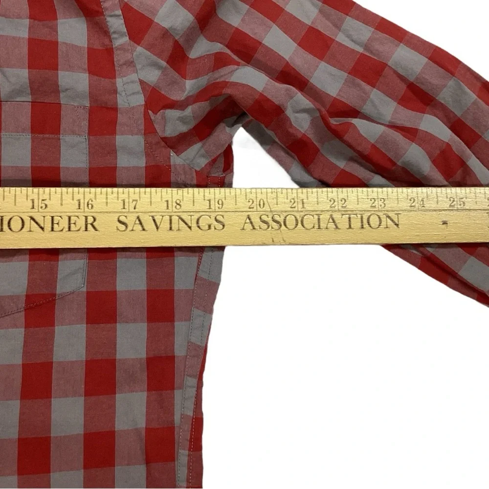 Vintage J. Crew - Red & Gray Check‎ Button Up Shirt - Men's Size Small